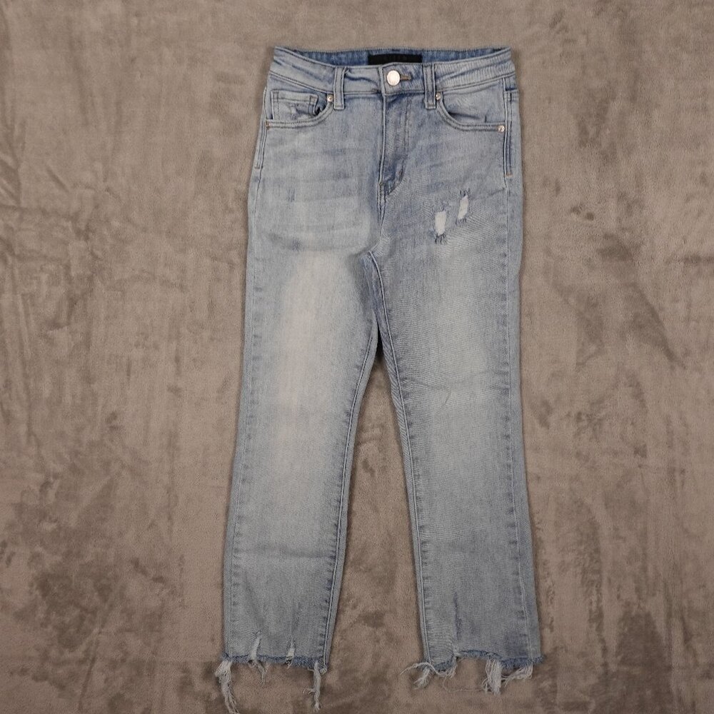 Risen jeans high rise straight crop women's 25 light wash blue frayed hemsโ